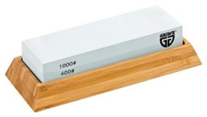 GRÄWE Wetzstein TWINSTAR Körnung 1000 - 400 mit Halter aus Bambus perfekt für Damast Messer