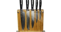 Stallion Damast Messer - Messerset aus Damaststahl mit magnetischem Messerblock - Holzoptik